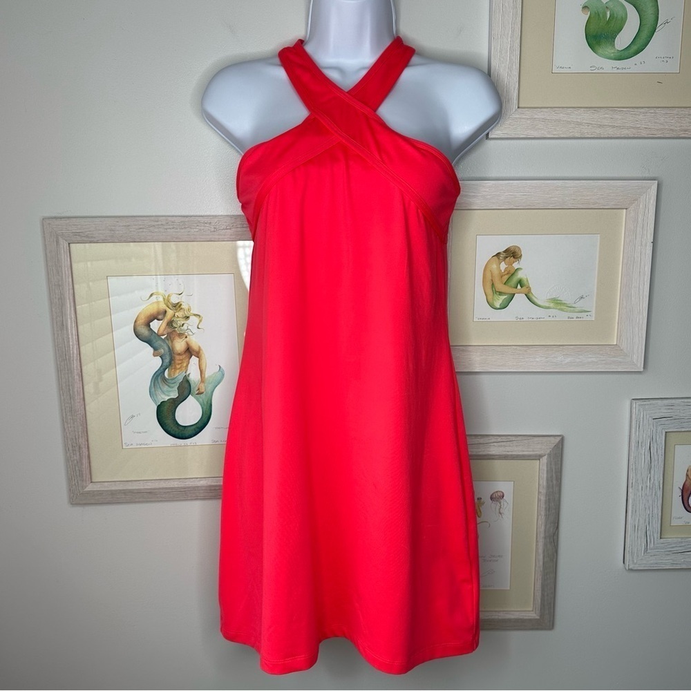 Fabletics Hot Coral Chicago Moisture Wicking Halter Dress Women’s Small